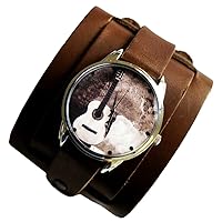 Guitar Watch Unisex Wrist Watch, Quartz Analog Watch with Leather Band