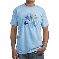 Fitted T-Shirt Long Tailed Butterfly with Flowers - Baby Blue, Medium