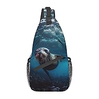 Underwater Sea Lion Sling Bag Lightweight Crossbody Bag Shoulder Bag Chest Bag Travel Backpack for Women Men