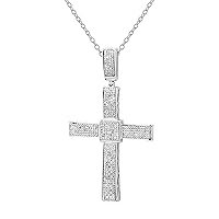 Dazzlingrock Collection Round White Diamond Dangling Bail Square Centre Religious Cross Unisex Pendant with 18 inch Chain (1.00 ctw, Color I-J, Clarity I1-I3) in Gold
