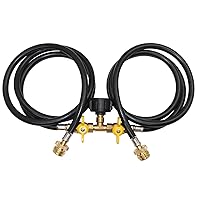 5ft Propane 2 Way Splitter Adapter Hose 1 lb to 20 lb Converter with Shut Off Valve, Propane Hose Adapter 1lb Portable Appliance to QCC1/Type1 5-40lb Tank for Camping Stove, Gas Grill, Portable Heater