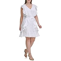 Tommy Hilfiger Plus Size Women's Sleeveless Ruffle Dress, White