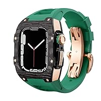 Protector for Apple Watch Series 8, 45mm Luxury Metal Modified Shell Carbon Fiber Titanium Accessories for IWatch 8 7 6 5 4 SE Series (Color : R-Green, Size : 45MM for 8)