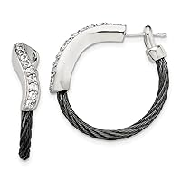 Edward Mirell Black Titanium Memory Cable and Argentium 925 Sterling Silver Polished Omega back With White Sapphire Hoop Earrings Jewelry Gifts for Women