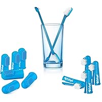 Oral Care Dog Toothbrush Set - 2 Long Handled Double Sided Toothbrushes + 9 Baby Finger Toothbrushes for Dogs & Cats Teeth Cleaning - Oral Care Kit for All Pet Breeds Keeps Teeth & Gums Healthy