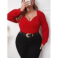Plus Size Womens Tops Plus Sweetheart Neck Bishop Sleeve Bustier Tee (Size : X-Large)