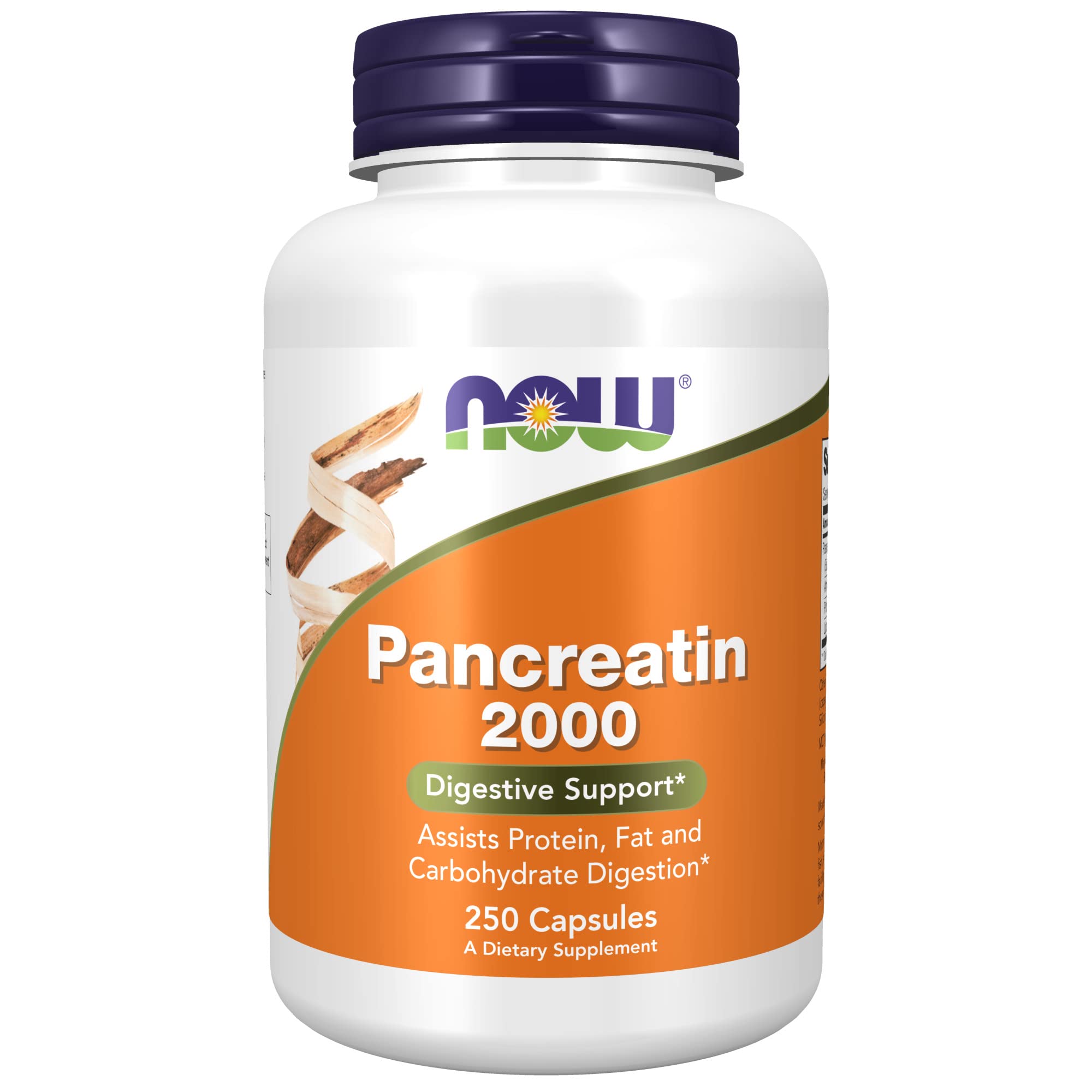NOW Supplements, Pancreatin 2000 with naturally occurring Protease (Protein Digesting), Amylase (Carbohydrate Digesting), and Lipase (Fat Digesting) Enzymes, 250 Capsules , 1 Count (Pack of 1 )