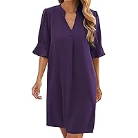 Formal Dresses for Women Women's Dresses 2024 Elegant V-Neck Ruffled Short Sleeved Solid Color Casual Summer Dress, S-2XL