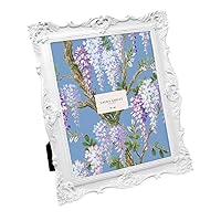 Laura Ashley 8x10 White Ornate Textured Hand-Crafted Resin Picture Frame with Easel & Hook for Tabletop & Wall Display, Decorative Floral Design Home Décor, Photo Gallery, Art, More (8x10, White)