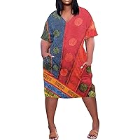 T Shirt Dresses for Women 2024 Summer Plus Size V Neck Short Sleeve Knee Pocket Soild Casual Dress