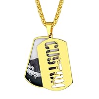 Custom4U Dogtags Military Necklace with Picture Name Text Engraved Personalized Photo Pendant Stainless Steel/Gold/Black with Chain Custom Memorial Necklaces for Men Women (Gift Box)