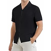 SIR7 Mens Short Sleeve Cuban Dress Shirts Slim Fit Casual Button Down Shirts Easy Care Beach Shirt
