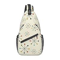 Absctract Geometric Pattern Space Sling Backpack, Multipurpose Travel Hiking Daypack Rope Crossbody Shoulder Bag