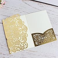 N C 50 Sets Tri fold Love Hollow Laser cut Pocket Wedding Invite Invitation Card Jacket for Party Birthday Quinceañera Invite 4.92 by 7.28 inches (Gold, Only Invitation cover)