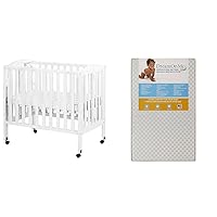 3 in 1 Portable Folding Stationary Side Crib with Dream On Me 3 Portable Crib Mattress, White