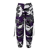 Girls Camouflage Print Cargo Jogger Pants Elastic Waist Jazz Dance Trousers Athletic Sport Sweatpants with Pockets