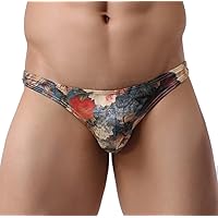 Men's Low Rise Bikinis Retro Floral Print Milk Silk Soft Brief Underpants