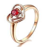 Kardy Natural Ruby Gemstone 14K Rose Gold Heart Shape Wedding Engagement Band Ring Set