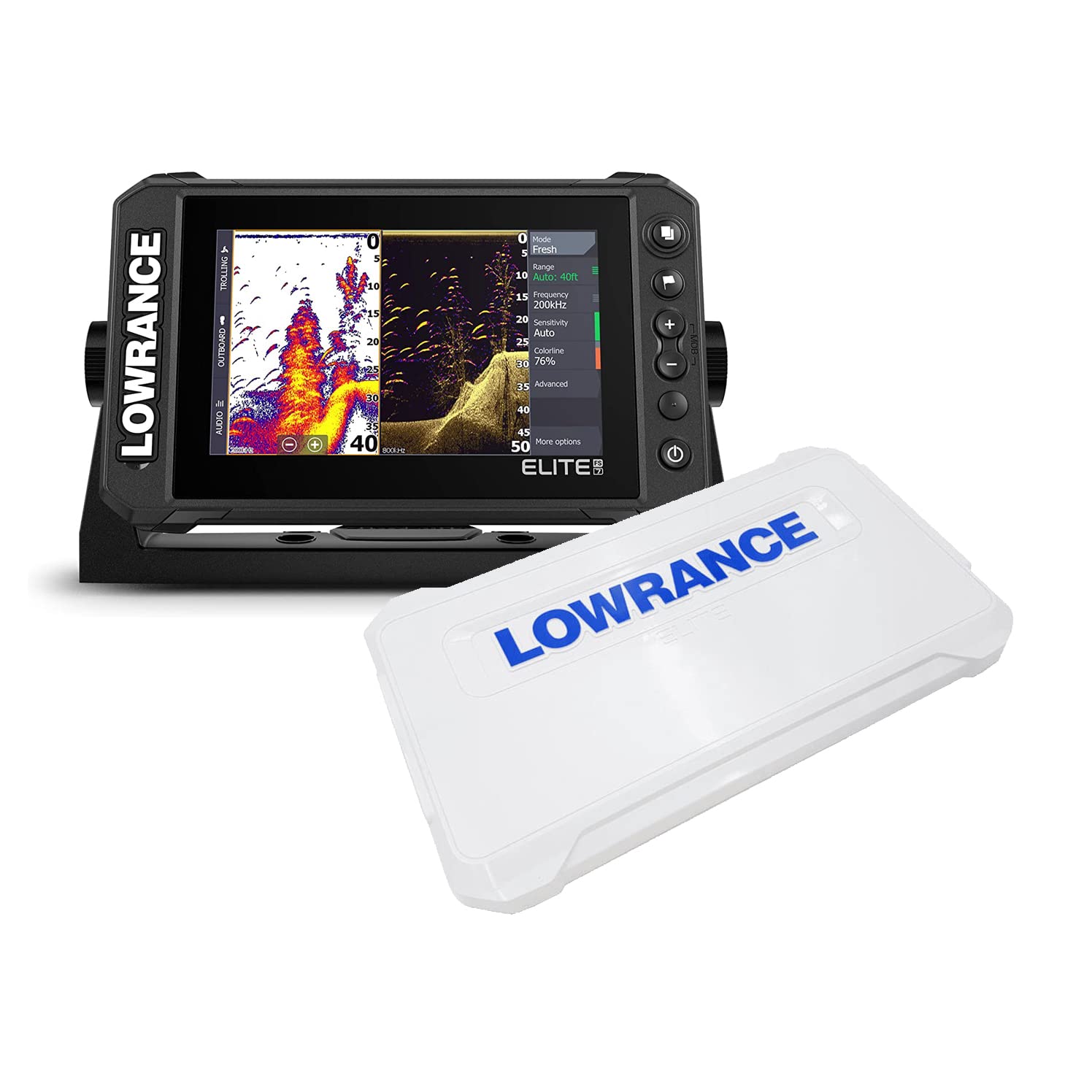 Lowrance Elite FS Fish Finder with Active Imaging 3-in-1 Transducer, Preloaded C-MAP Contour+ Charts and Protective Cover Bundle