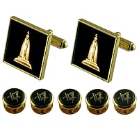 Senior Warden Gold Cufflinks Masonic 5 Shirt Dress Studs Box Set