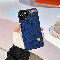 Wrist Strap Leather Phone Case for iPhone 13 12 11 Pro Max XR X XS Max 7 8 Plus Hand Band Holder Shockproof Slim Soft Back Cover,Navy,for iPhone 8