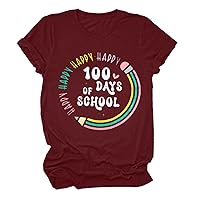 XJYIOEWT Thanksgiving Shirts for Girls 100 Days of School Shirt Women Teacher Shirts 100th Day of School T Shirt Causal