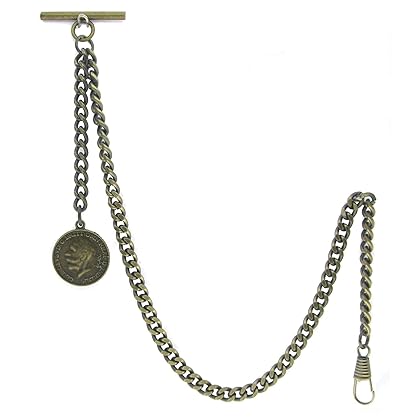 Albert Chain Pocket Watch Chains for Men Antique Brass Color Old Coin Design Fob T Bar AC93