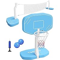 Pool Basketball Hoop & Pool Volleyball Net, 2 in 1 Pool Toys Pool Accessories Pool Games for Inground Pools, Swimming Poolside Basketball Set for Kids Adults