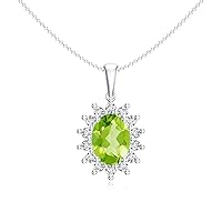 Natural Peridot Diana Pendant Necklace with Diamond for Women in Sterling Silver / 14K Solid Gold