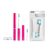 Pop Sonic USB Charge Anywhere Toothbrush (Pink) Bonus 2 Pack Rpelacement Head- Rechargeable Toothbrush w/Up to 40,000 Brush Strokes/Minute