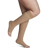 SIGVARIS Men’s & Women’s Essential Opaque 860 Open Toe Calf-High Socks w/Grip Top 20-30mmHg - Large Long - Nude