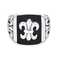 Bling Jewelry Personalize Large Statement Medieval Men's Religious Ancient Viking Maltase Fleur De Lis Cross Square Signet Band Ring For Men Oxidized Silver Tone Stainless Steel