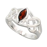 Sterling Silver Celtic Motherhood Knot Ring with Natural Garnet 3/8 inch Wide, Sizes 6-10
