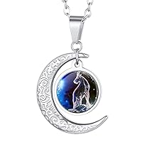 Suplight Crescent Moon Constellation Necklace, Gold Plated Star Sign Pendant with Adjustable Chain 22
