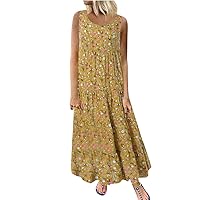 Sexy Dresses for Women 2024 Plus Size Linen Floral Dresses Women Sleeveless Sundress Summer Casual Tiered Dress 2024 Trendy Flowy Boho Dresses Vestidos para Mujeres Yellow