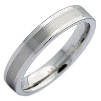 White Tungsten Carbide Brushed Center Flat Pipe Wedding Band 4mm COMFORT FIT Ring