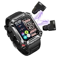 Military Smart Watch with Earbuds, 1.96
