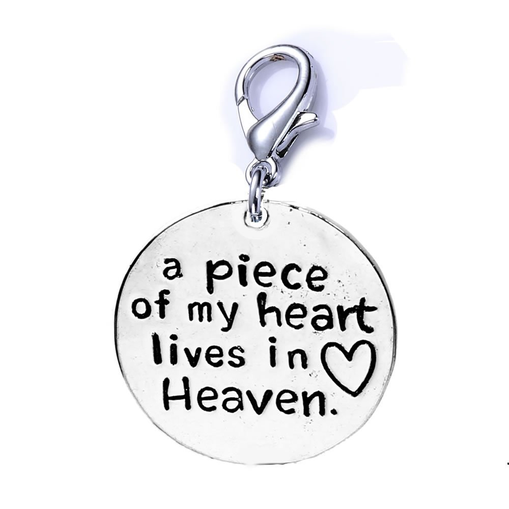 Memorial Charm for Your Lost Ones a piece of my heart lives in heaven Clip on lobster clasp charm