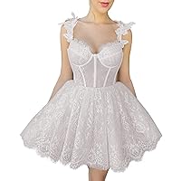 Tsbridal Floral Lace Homecoming Dress Short for Teens Spaghetti Straps A Line Corset Prom Cocktail Party Dresses