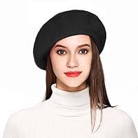 Wool Beret Hat Solid Color French Beret with Skily Scarf and Brooch