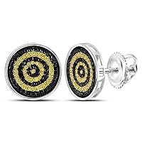 The Diamond Deal Sterling Silver Mens Round Yellow Black Color Enhanced Diamond Circle Stud Earrings 1/2 Cttw