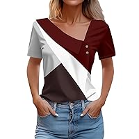 Asymmetrical Tops for Women 2024 Floral Print Vintage Casual Fashion with Short Sleeve Irregular Neck Shirts