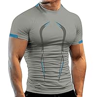 Men's Gym Compression Shirts Crew Neck Short Sleeve Bodybuilding Athletic Muscle Tops Slim Fit Workout Active Baselayer