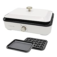 Tokyo Deco i001 2-Way Hot Plate, Detachable 1000W, Set of 2, Flat / Takoyaki (24 Pieces) Plate Included, 3 Levels of Temperature Adjustment, Fluorine Processing, 1000W Large Firepower, Easy Care,