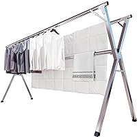 JAUREE 95 Inches Clothes Drying Rack Clothing Folding Indoor Outdoor, Heavy Duty Stainless Steel Laundry Drying Rack, Foldable Portable Garment Rack with 20 Windproof Hooks
