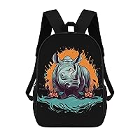 Rhino Wildlife 17 Inch Backpack Adjustable Strap Daypack Laptop Double Shoulder Bag Shoulder Bags for Hiking Travel Work