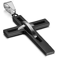 OIDEA Stainless Steel High Polish Hollow Openwork Cross Pendant Necklace for Men Women Teens, Hypoallergenic, Silver, Gold, Black, Blue