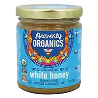 Heavenly Organics 100% Organic Raw White Honey 1 Pack - Size 12 OZ/Jar Lightly Filtered to Preserve Vitamins, Minerals and Enzymes; Made from Wild Beehives & Free Range Bees, Dairy, Nut, Gluten Free,