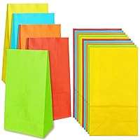 Newbested 50 Pack Small Rainbow Bright Color Kraft Paper Bags,Flat Bottom Grocery Wrapped Treat Goody Bags for Craft,Birthdays,Baby Showers,Wedding,Party Favor(5 Colors,5.1