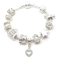Charms Teenagers Prom Queen Silver Plated Charm Bracelet. with Gift Box. Girls Present